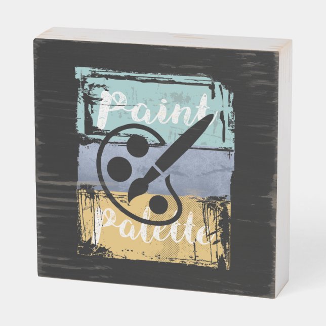 Artist Art Teacher Shirt - Retro Paint Palette Wooden Box Sign (Angled Horizontal)