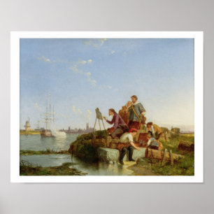 Artist at his Easel and Shipping beyond, 1894 (oil Poster