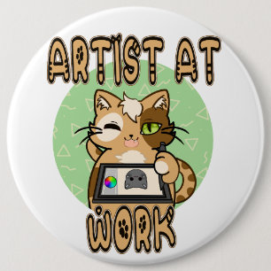 Artist at work - cute cat design button