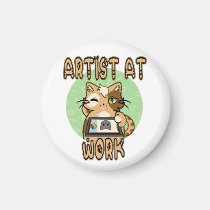 Artist at work - cute cat design magnet