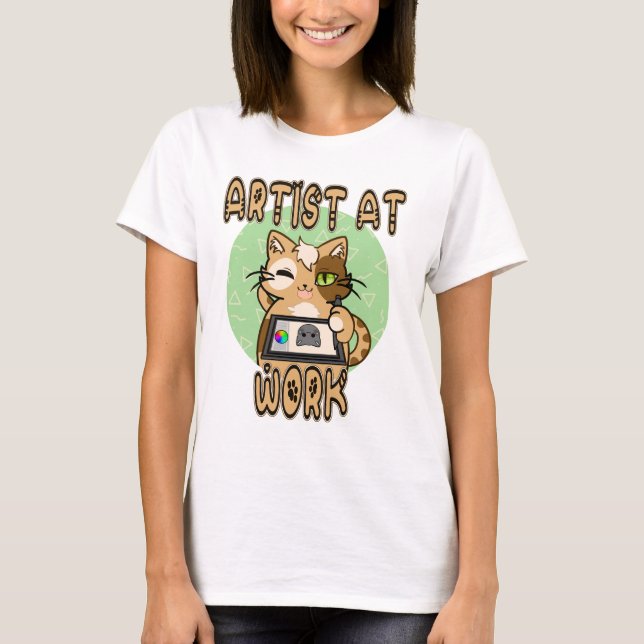 Artist at work cute cat design T-Shirt (Front)