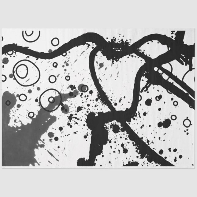 Artist Black White Large Abstract Paint Splatter Tissue Paper (Front)
