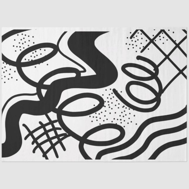 Artist Black White Large Abstract Wave Texture Tissue Paper (Front)