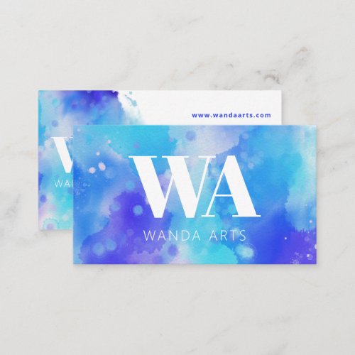 Artist Blue Purple White Watercolor Monogram Business Card