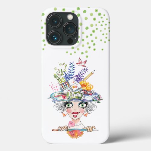 Artist Bonnet Babe Green Polkadots iPhone 13 Pro Case