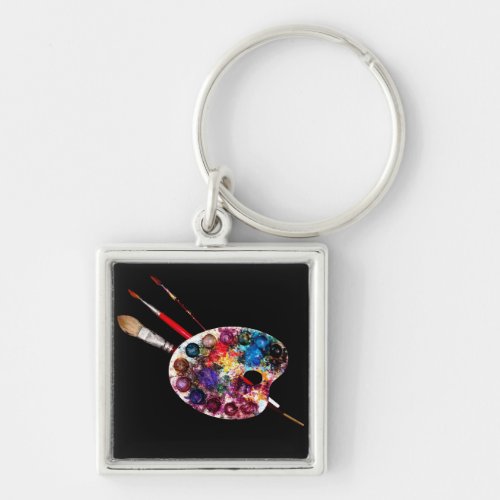 ARTIST COLOR PALETTE AND BRUSHES Black Keychain