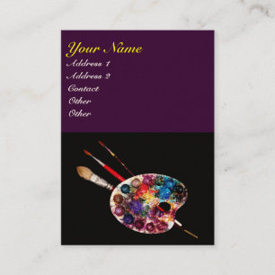 ARTIST COLOR PALETTE AND BRUSHES ,Black Purple Business Card