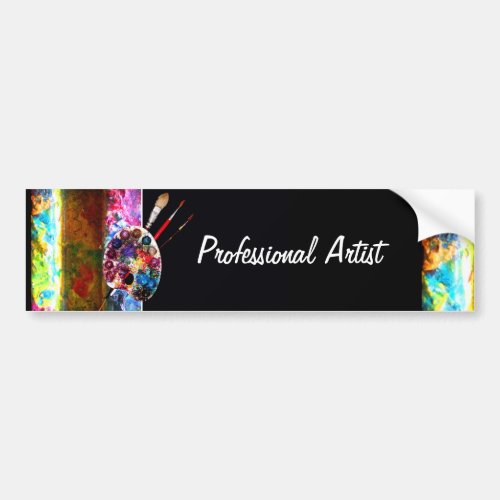 ARTIST COLOR PALETTE AND BRUSHES IN BLACK BUMPER STICKER