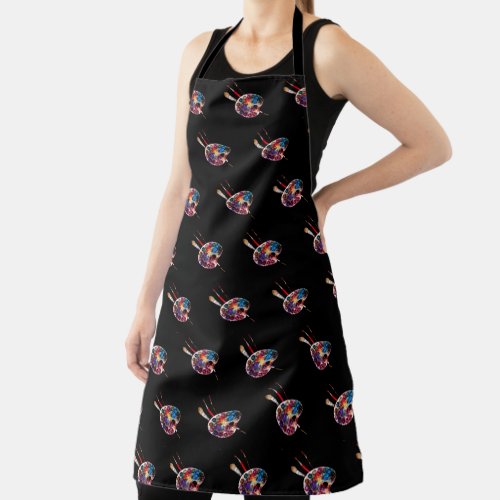 ARTIST COLOR PALETTE AND BRUSHES IN BLACK Pattern Apron
