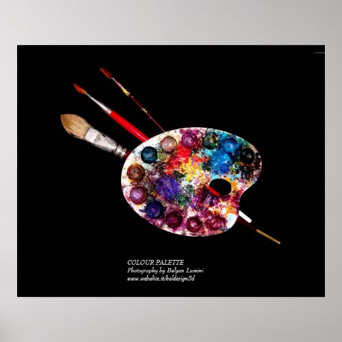 ARTIST COLOR PALETTE AND BRUSHES IN BLACK POSTER