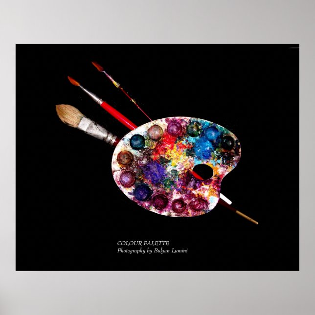 ARTIST COLOR PALETTE AND BRUSHES IN BLACK POSTER (Front)