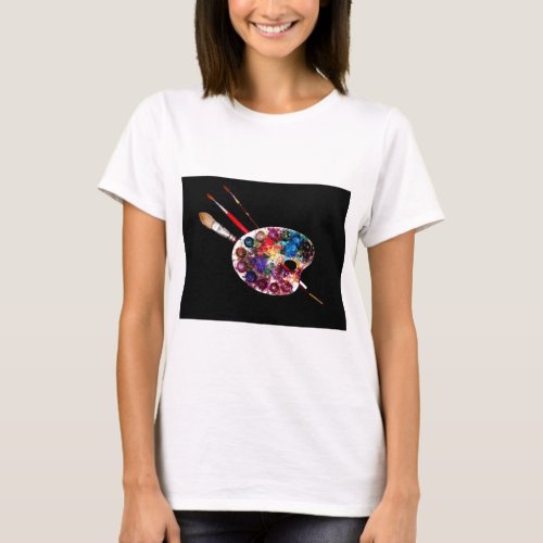 ARTIST COLOR PALETTE AND BRUSHES IN BLACK T_Shirt