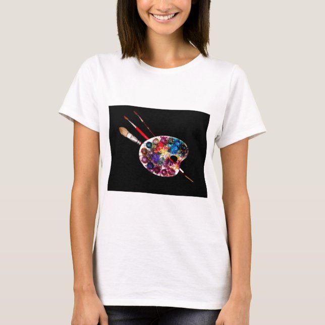 ARTIST COLOR PALETTE AND BRUSHES IN BLACK T-Shirt (Front)