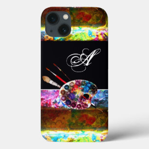 ARTIST COLOR PALETTE AND BRUSHES MONOGRAM Black iPhone 13 Case