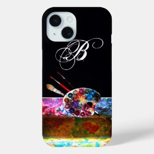 ARTIST COLOR PALETTE AND BRUSHES MONOGRAM Black iPhone 15 Case