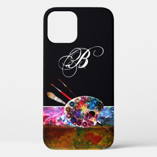 ARTIST COLOR PALETTE BRUSHES MONOGRAM Black iPhone 12 Case