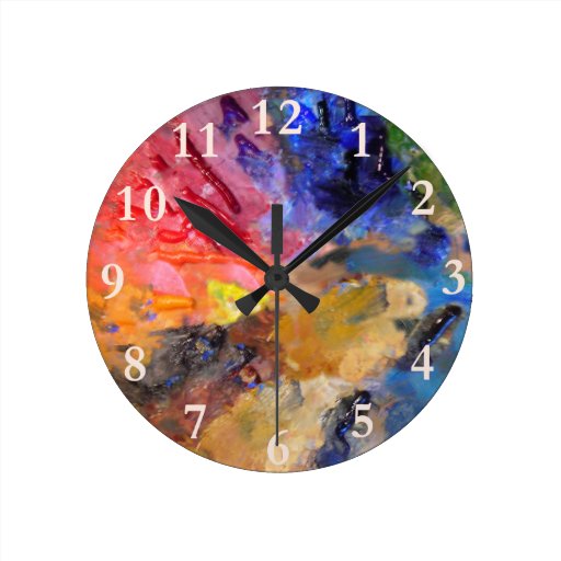 Artist Color Palette Paints Round Clock | Zazzle