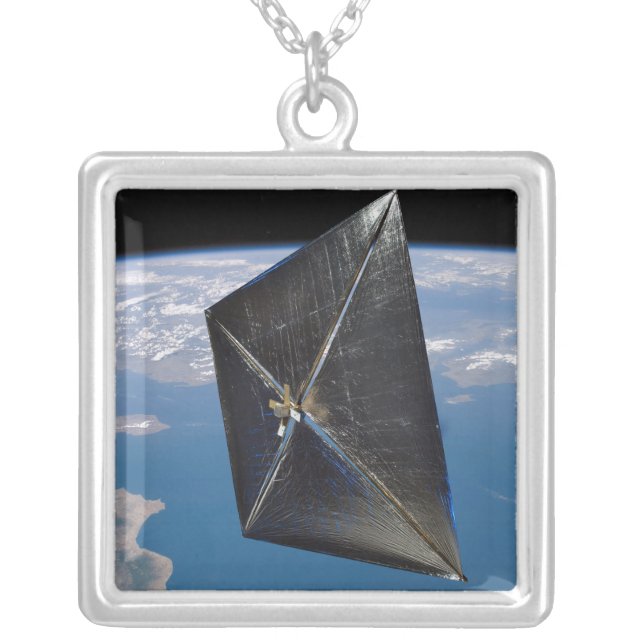 Artist concept of NanoSail-D in space Silver Plated Necklace (Front)