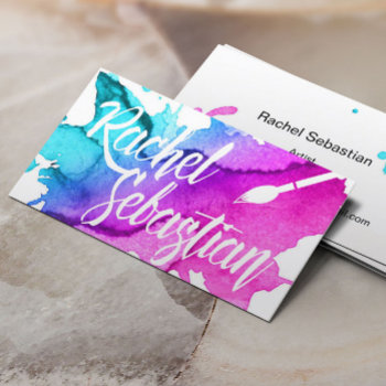 Artist Custom Script Watercolor Business Card by cardfactory at Zazzle