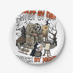 Artist Day Witch Night Halloween Skeleton Painter Paper Plates