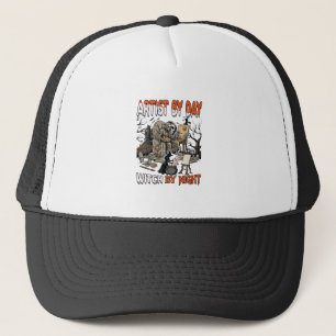Artist Day Witch Night Halloween Skeleton Painter Trucker Hat