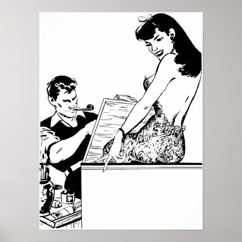 Artist Drawing a Pinup Girl model Retro art Poster