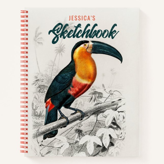 Artist Drawing Toucan Bird Sketchbook Custom Name Notebook (Front)
