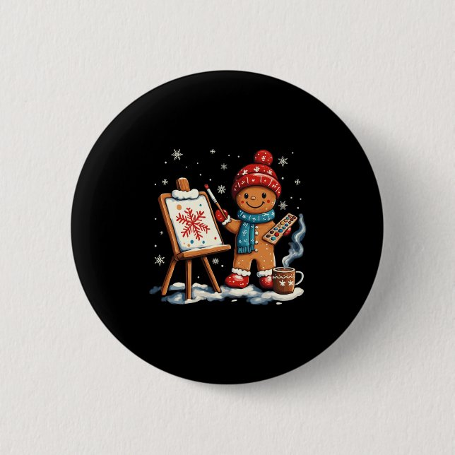 Artist Gingerbread Painter Art Teacher Student Chr Button (Front)