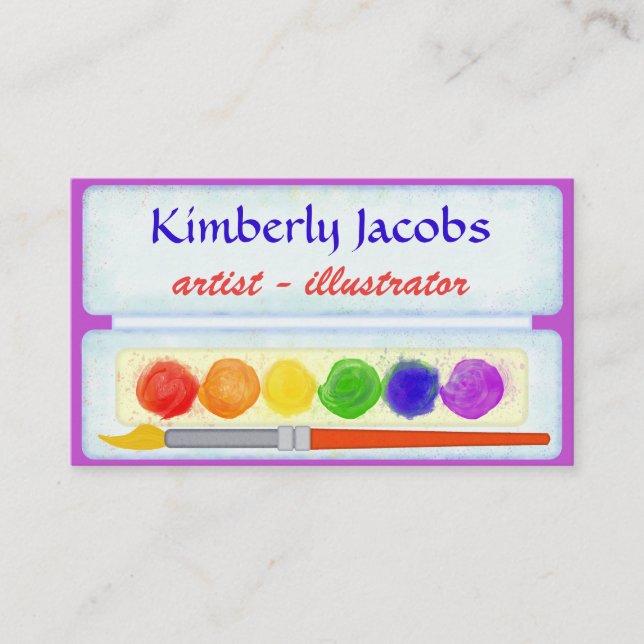 Artist Illustrator Paint Palette Color Paintbrush Business Card (Front)