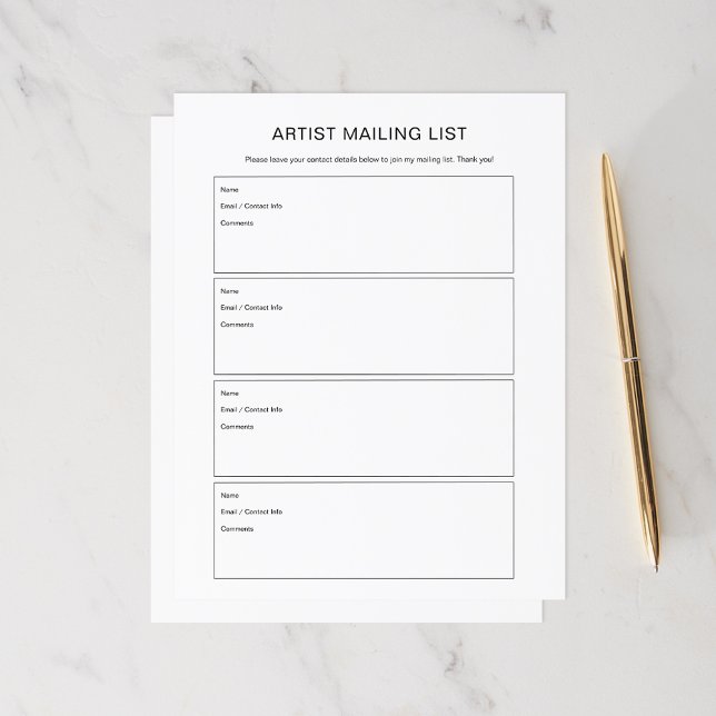 Artist Join Mailing List pages  (Creator Uploaded)