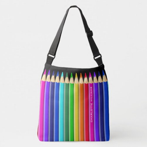 Artist Multicolor Pencil Crayons name optional Crossbody Bag