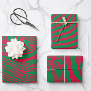 Artist Op-Art Red Green Christmas Stripes Pattern Wrapping Paper Sheets