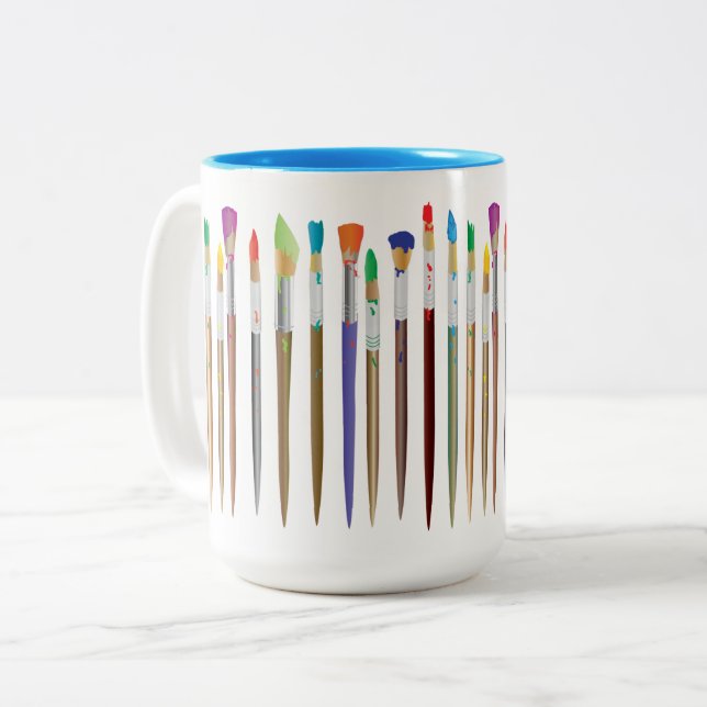 Artist Paint Brushes in Multi Colors Two-Tone Coffee Mug (Front Left)
