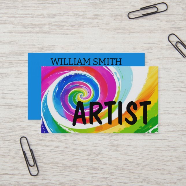 Artist Paint Color Swirl Business Card (Front/Back In Situ)