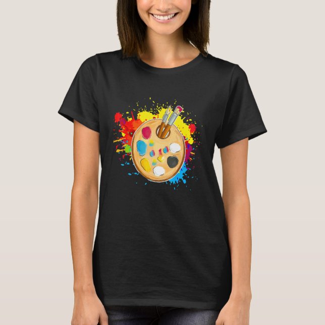 Artist Paint   Palette And Brushes colorful splash T-Shirt (Front)