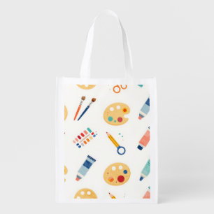 Artist Paint Tools Pattern Cute Watercolor Grocery Bag