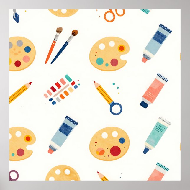 Artist Paint Tools Pattern Cute Watercolor Poster (Front)