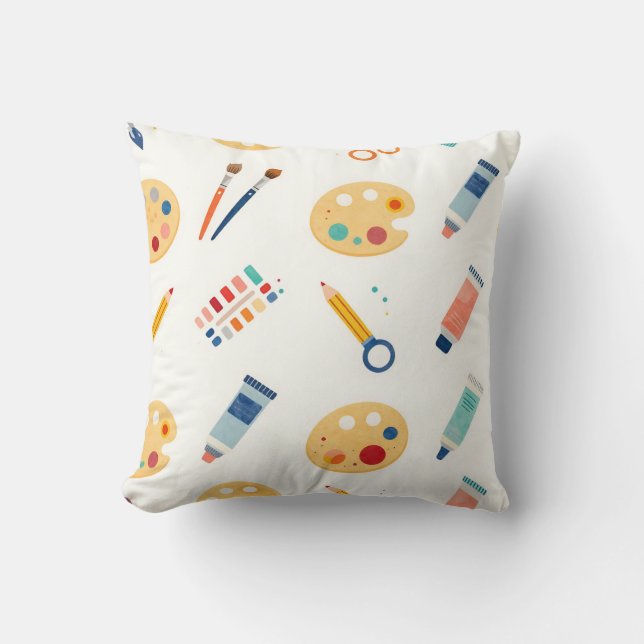 Artist Paint Tools Pattern Cute Watercolor Throw Pillow (Front)