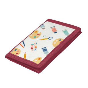 Artist Paint Tools Pattern Cute Watercolor Trifold Wallet