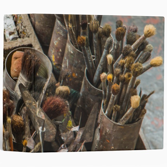Artist Paintbrushes and Paint in Old Wooden Case 3 Ring Binder (Front/Spine)