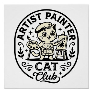 Artist Painter Cat Funny Cat Graphic - Artist Pain Poster