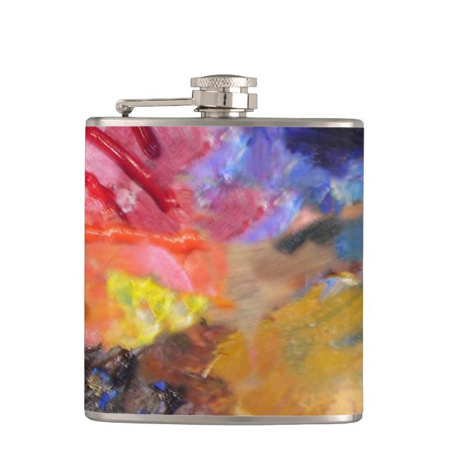 Artist Painter's Palette Colorful Paint  Flask (Front)