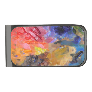 Artist Painter's Palette Colorful Paint Gunmetal Finish Money Clip