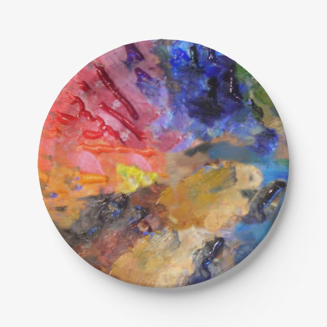 Artist Painter's Palette Colorful Paint  Paper Plates (Front)