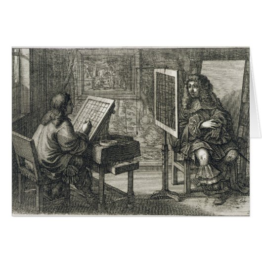 Artist painting a portrait over a grid for accurat (Front Horizontal)