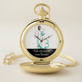 Artist Painting Drawing Text Black Pocket Watch by Thunes at Zazzle