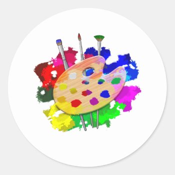 Artist Palette And Brushes Classic Round Sticker by packratgraphics at Zazzle