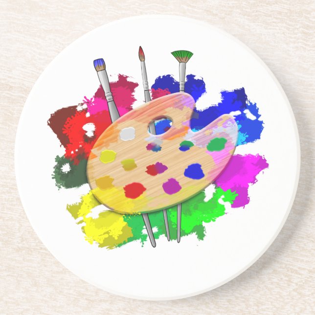 Artist Palette And Brushes Drink Coaster (Front)