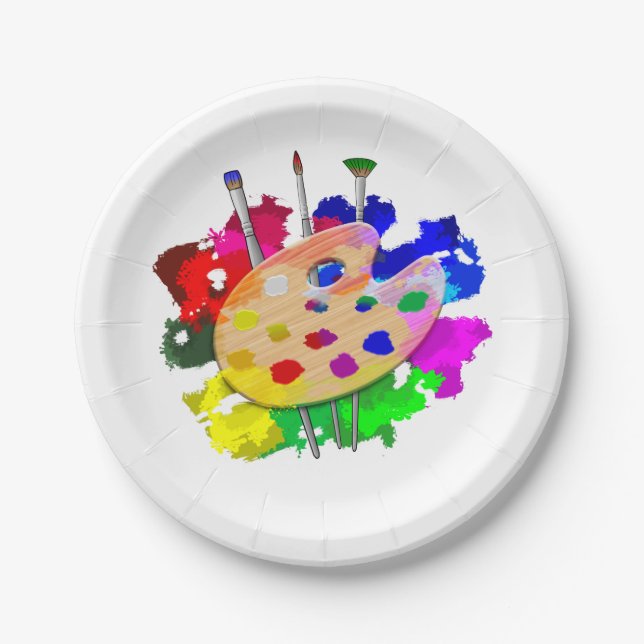 Artist Palette And Brushes Paper Plates (Front)