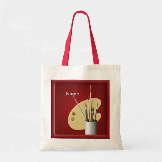 Artist Palette and Brushes Red Budget Tote Bag (Front)
